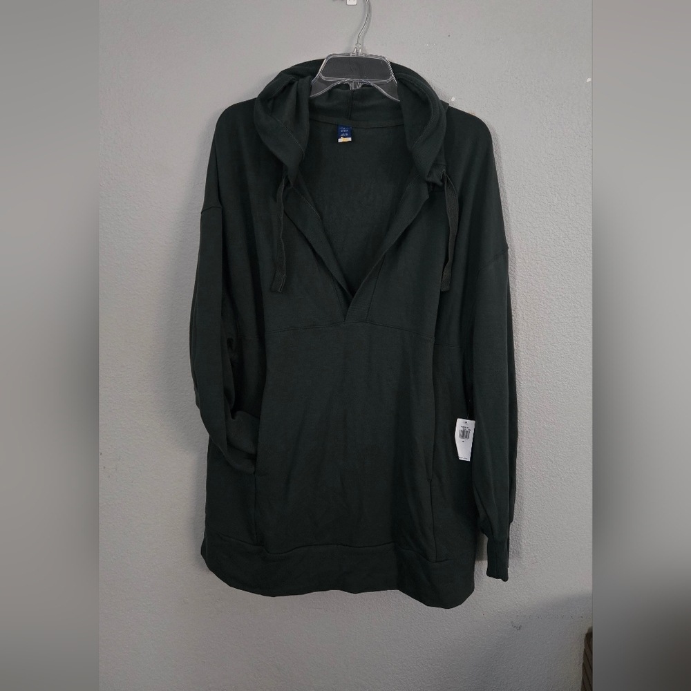 Old Navy Dark Forest Green V Neck Pullover Fleece Hoodie Casual Athleisure Women